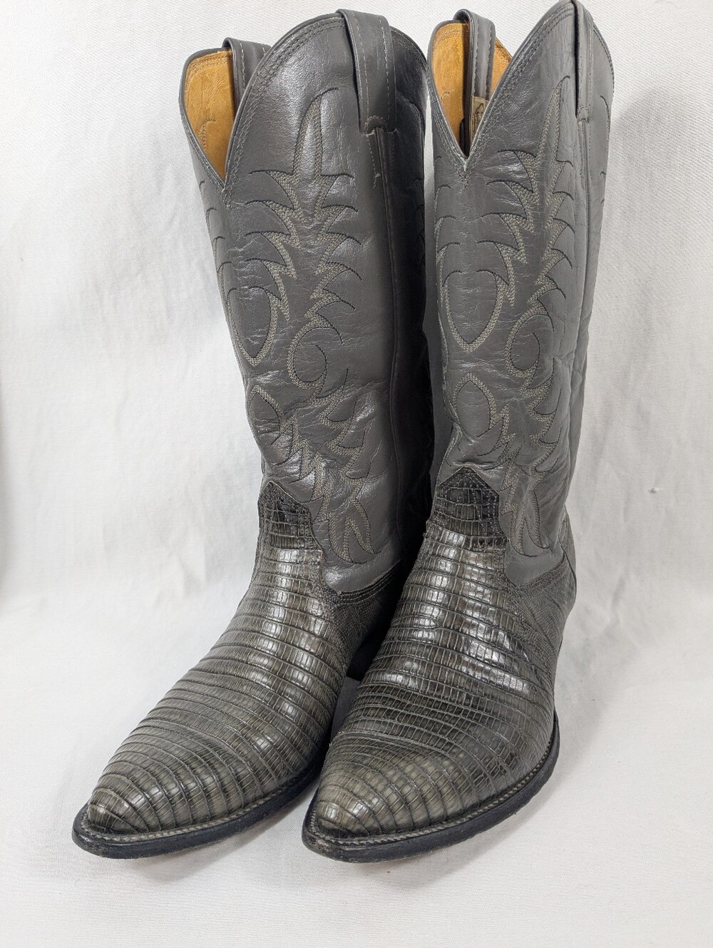 Nocona Vintage Gray Teju Lizard Cowboy Boots Men's 7.5